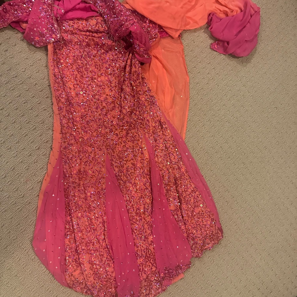 Sparkling Pink and Orange Kids Lengha (Mermaid style )
